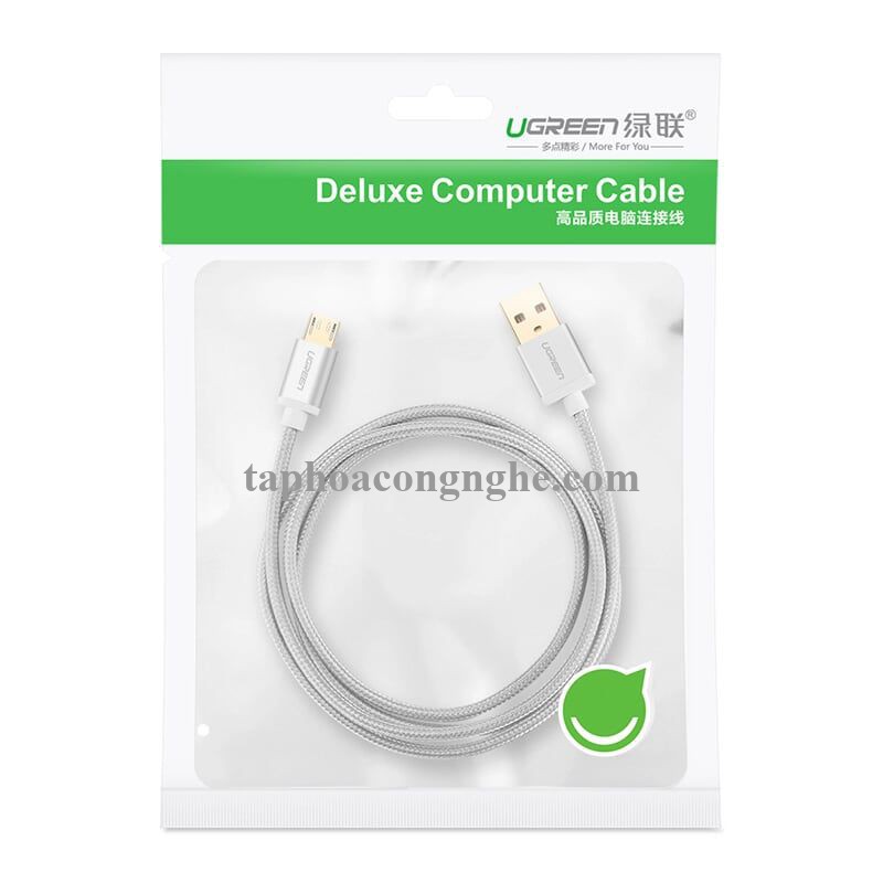 Ugreen 30654 0.5M màu Trắng Cáp sạc truyền dữ liệu USB 2.0 sang MICRO USB đầu mạ vàng US134 30030654